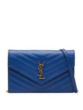 Saint Laurent Cassandra Envelope Chain Shoulder Bag Blue Leather